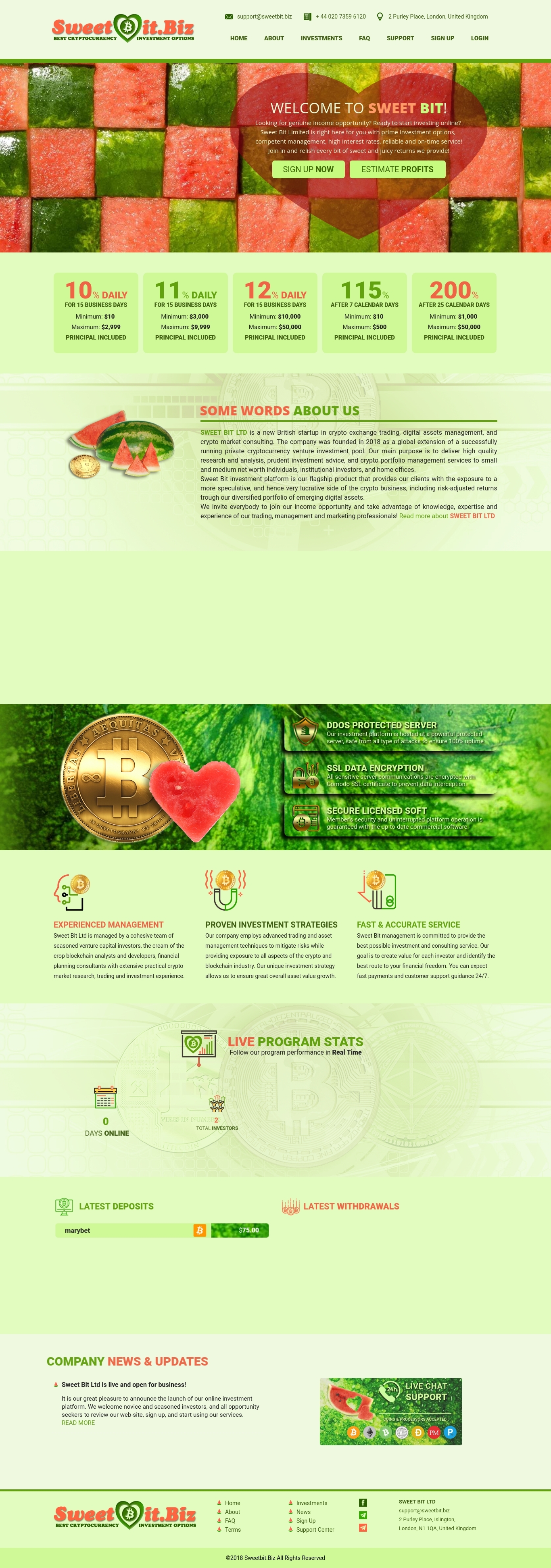 Gaming HYIP project SWEET BIT LTD