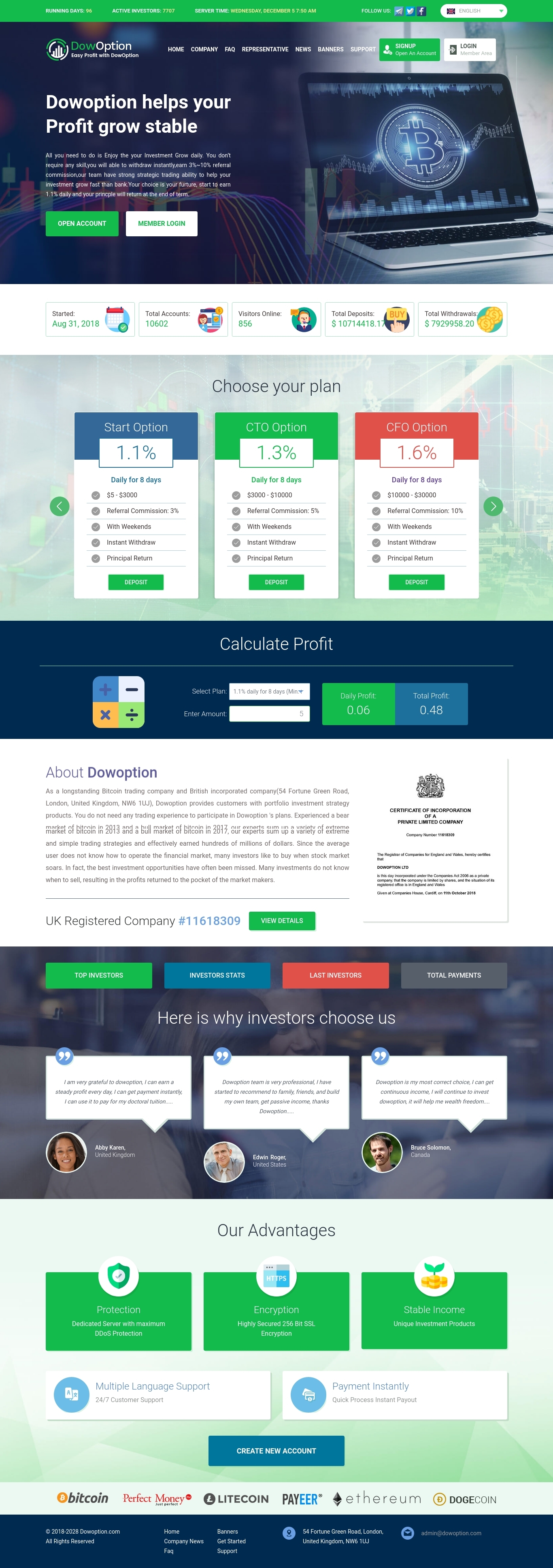 Gaming HYIP project DowOption