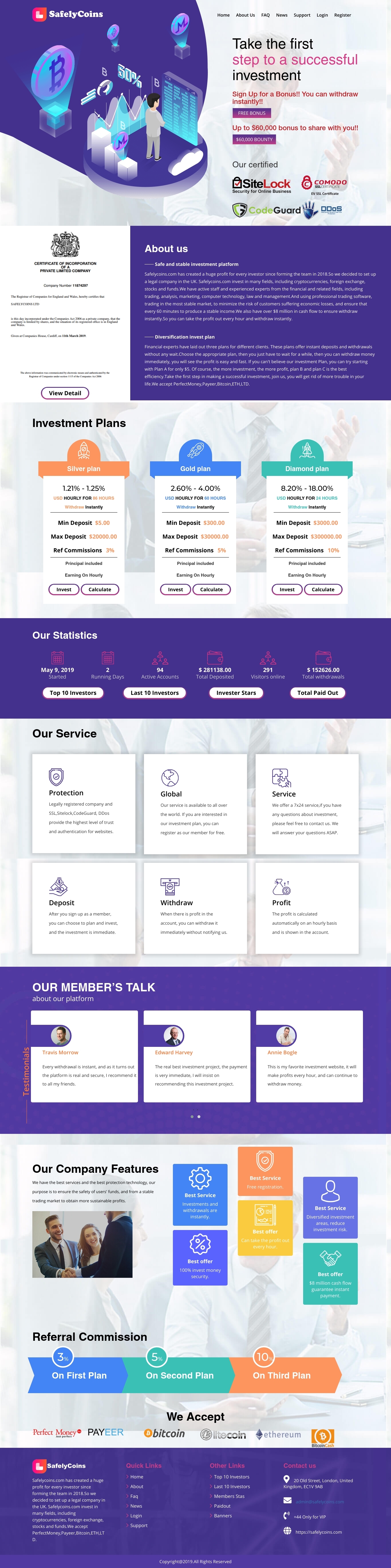 Gaming HYIP project Safelycoins