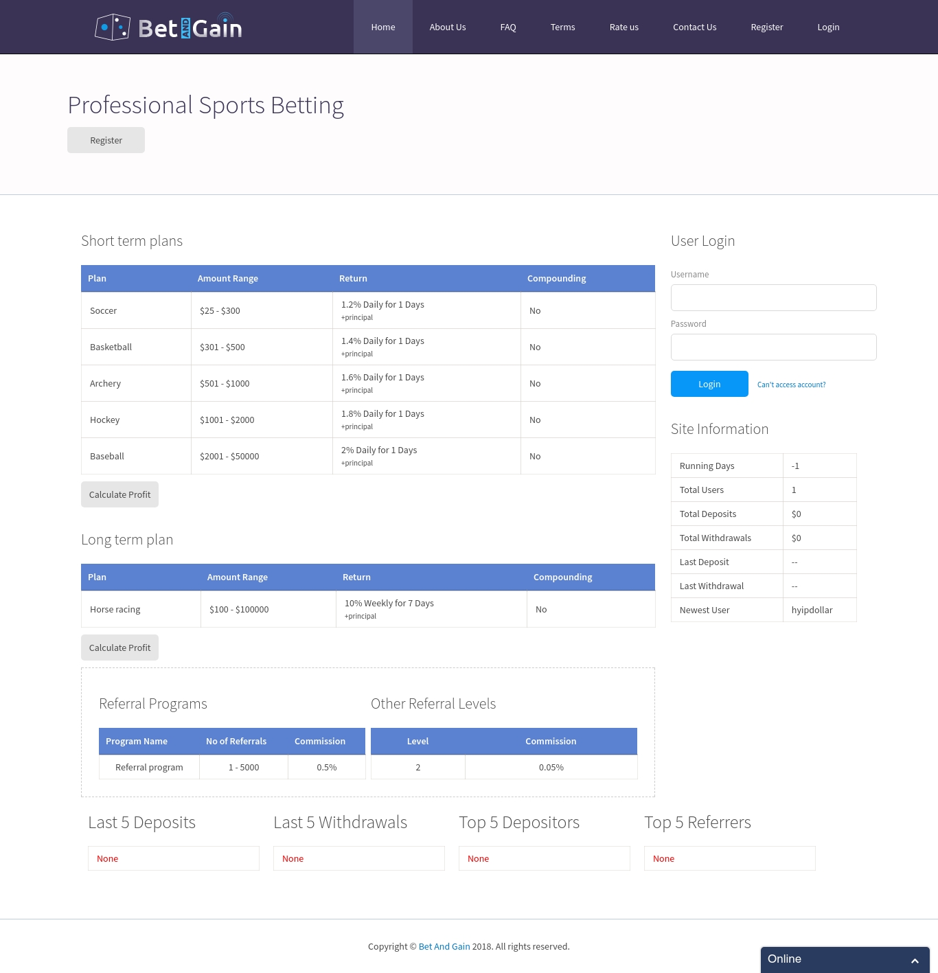 Investment project Bet And Gain
