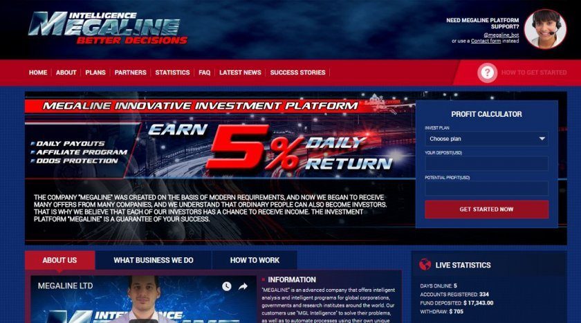 MegaLine HYIP investment project - 50% net profit in 30 days (Updated 26.06.2018)
